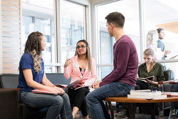 Students working in a group on campus