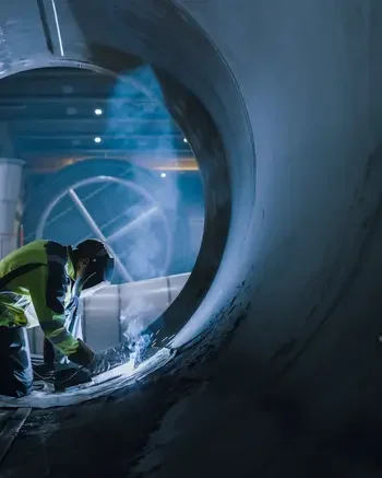 Welder working in tunnel