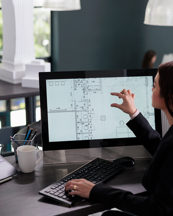 Person at a desk with multiple computer screens