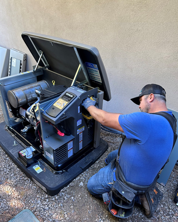 Electrician working on a generator