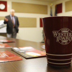 close up shot of CWI mug on conference room table