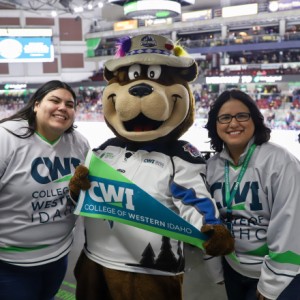 CWI students with Blue at the Steelheads game
