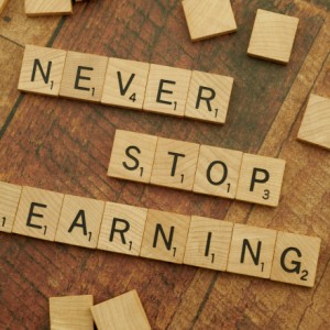 Never Stop Learning Tiles spelled out