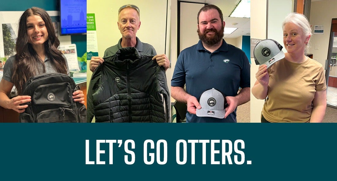 A photo collage of 4 people holding up items won in a contest.