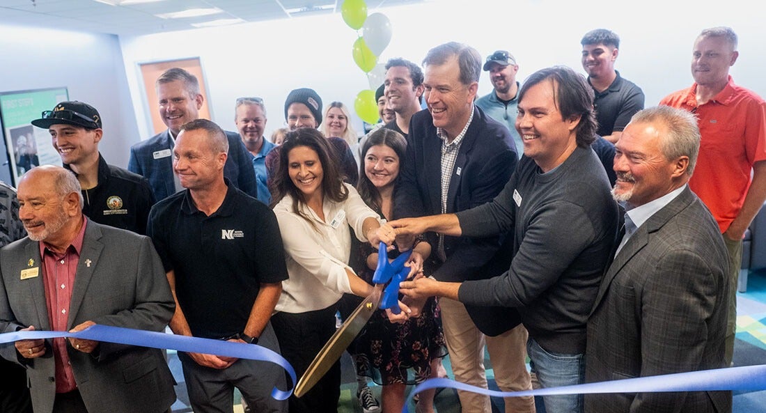 College leadership and dignitaries cut the ceremonial ribbon at the grand opening of the new Entrepreneur Lab at CWI.