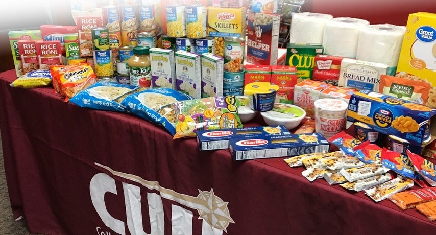 Table of food for CWI’s new Food For Thought Pantry