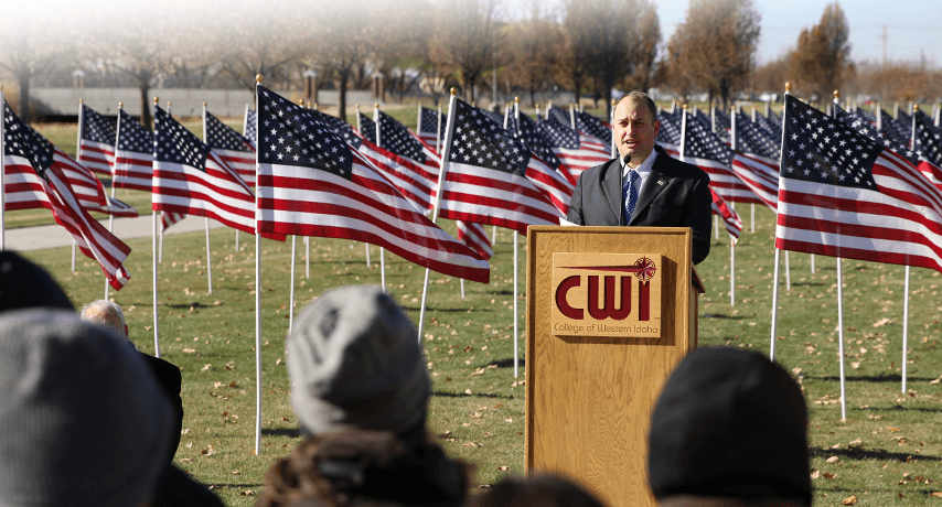 Justin Vance speaking at Veterans Day Ceremony Nov. 12, 2018. 