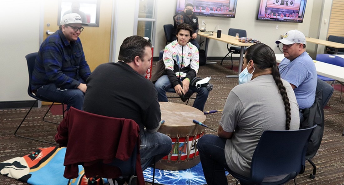 Drum performance during Native American Heritage Month celebration at the Nampa Campus Academic Building