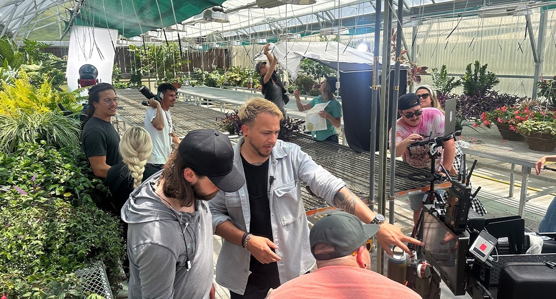 Video production shoot at Horticulture greenhouse