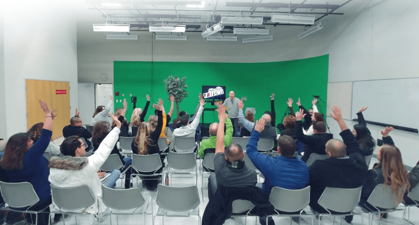 Leadership Nampa guests in the Media Arts studio