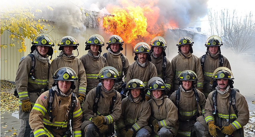 Students in CWI's Fire Service Technology program participating in a practice burn training